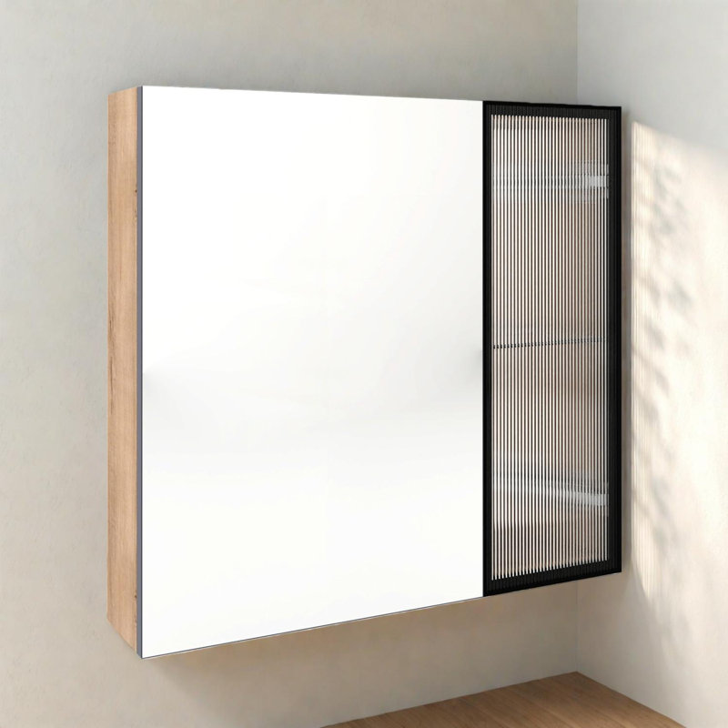 29.63'' Wall Mounted Bathroom Mirror Cabinet with Storage, Adjustable Glass Shelves and Soft Close Doors