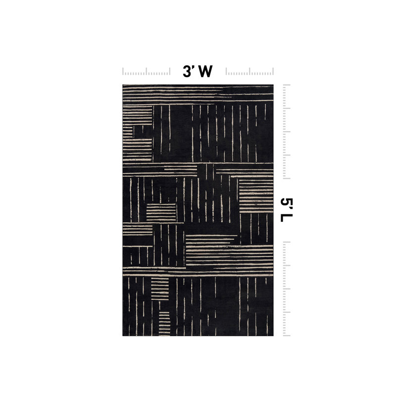 Tapis noir anti-dérapant Block Stripe, 3 pi x 5 pi