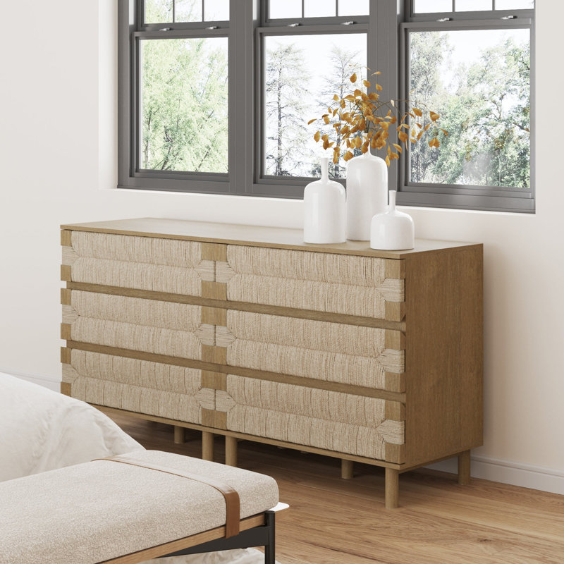 Claudinette Boho Bedroom Dresser With Woven Seagrass