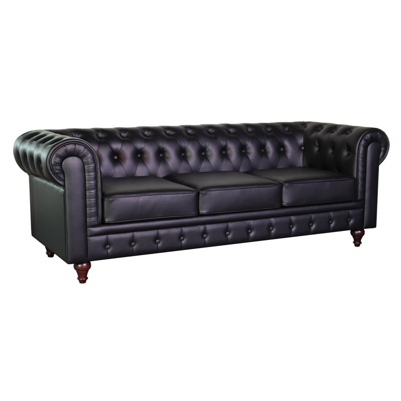 Canapé Chesterfield en similicuir à accoudoirs roulés 87,5 po Mayview