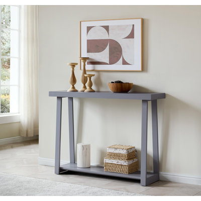 Console étroite de 44 po en bois moderne avec tablette de rangement à 2 niveaux pour l'entrée ou le salon, table de canapé mince pour le couloir ou le canapé derrière - gris