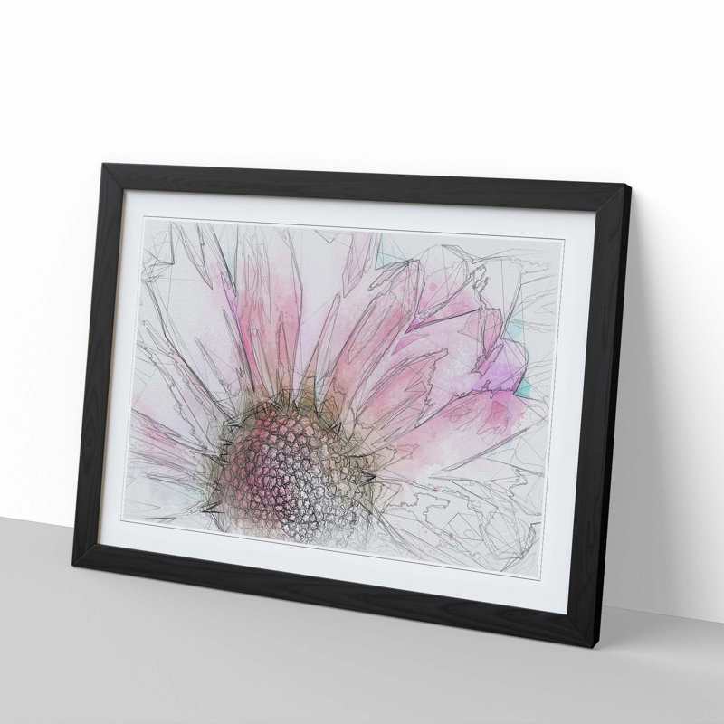 Pink Daisy Flower in Abstract - Framed Print, Black, 50cm H x 76cm W x 2cm D