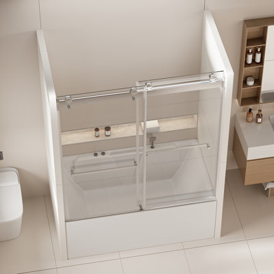 Bypass Tub Shower Door, 56 - 60 In. W X 62 H, , 4" Adjustable, Reliable Leak Design Depth Height, Soft Close, Cover Water Seal Strips For Effective Waterproofing