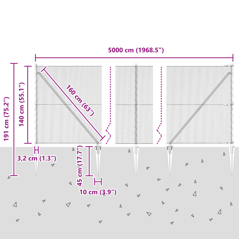Vidaxl Hexagon Fence Galvanised Steel, Silver, 140cm H x 5000cm W