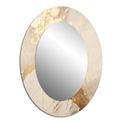 Beige And Gold Marble Lightning IV - Large Oval Wall Mirror On Metal