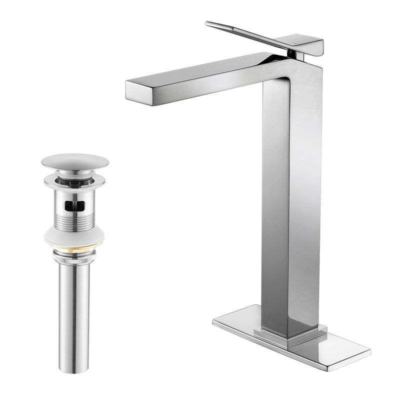 Robinet de lavabo vasque à poignée simple en laiton massif 12 "avec ensemble de drain et plaque de pont, Drainage inclus