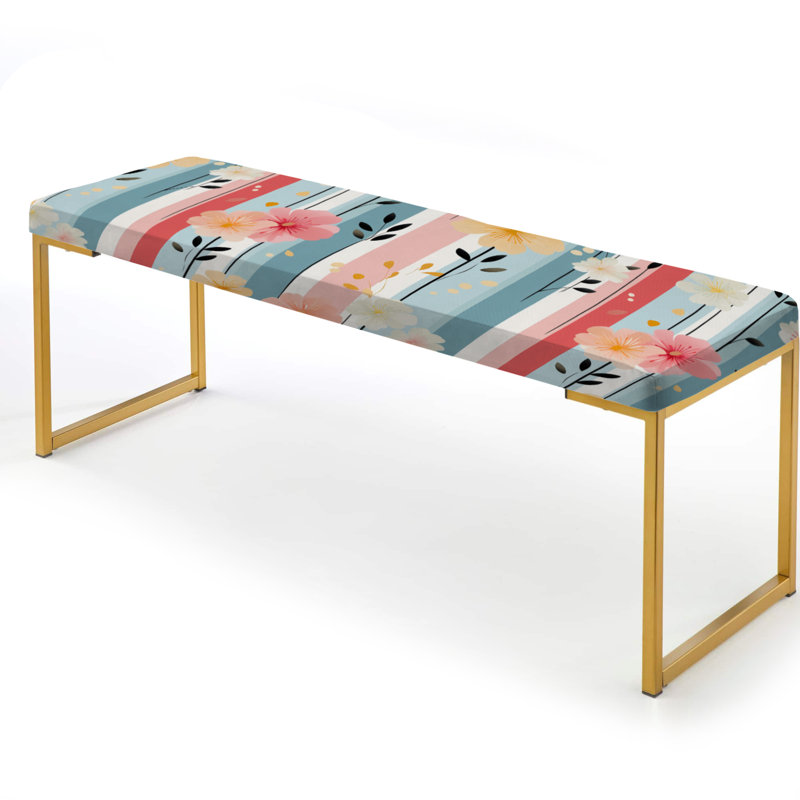 Retro Pastel Stripes And Flowers Pattern - Striped Upholstered Gold Bench
