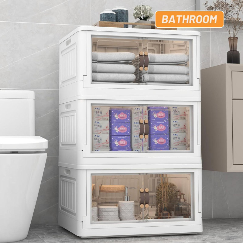 4 Storage Bins With 4 Lids, 78 Qt White Closet Organizers And Storage, 3 Packs Stackable Storage Bins With Wheels,Double Door Collapsible Storage Bins For Home And Office