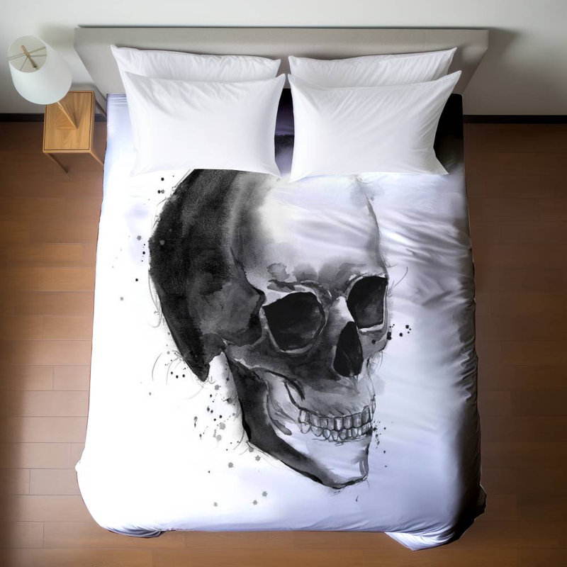 Housse de couette Skull White Man Cave Queen | Literie Home Decor, Blanc/Noir