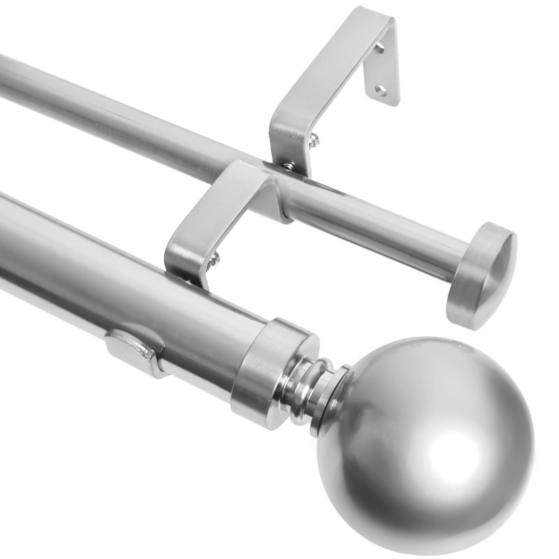 Tringle à rideaux double Eijah, Nickel satiné, 84" - 120"