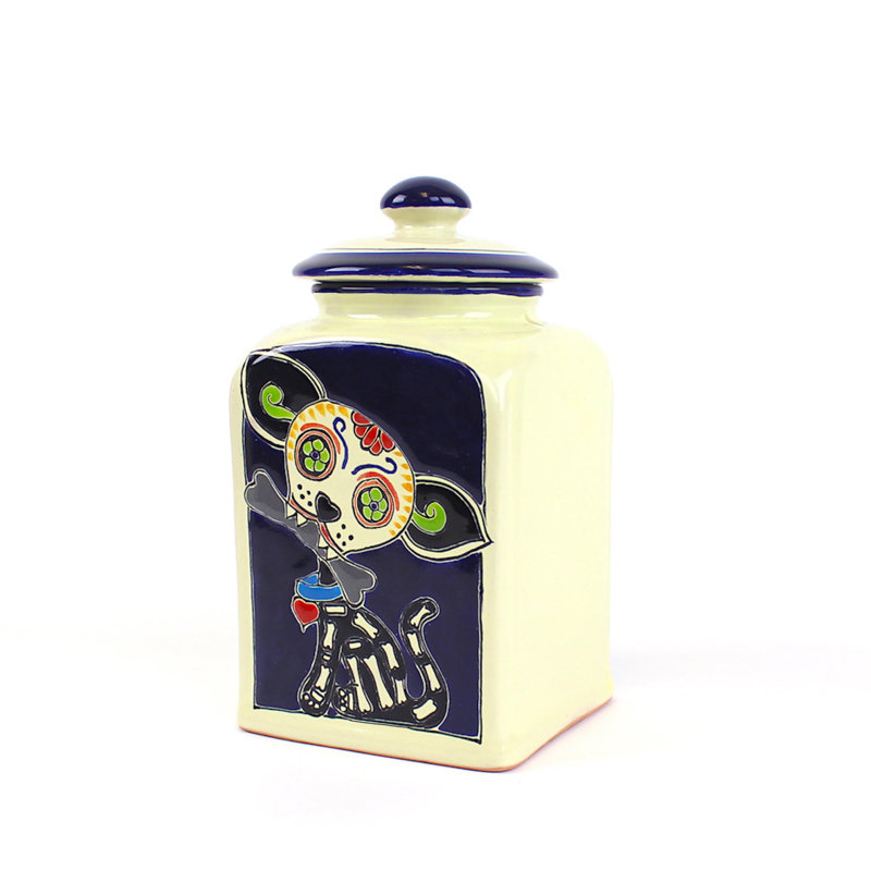 Pot à friandises en céramique Muertos Doggie, Bleu, 3 lb
