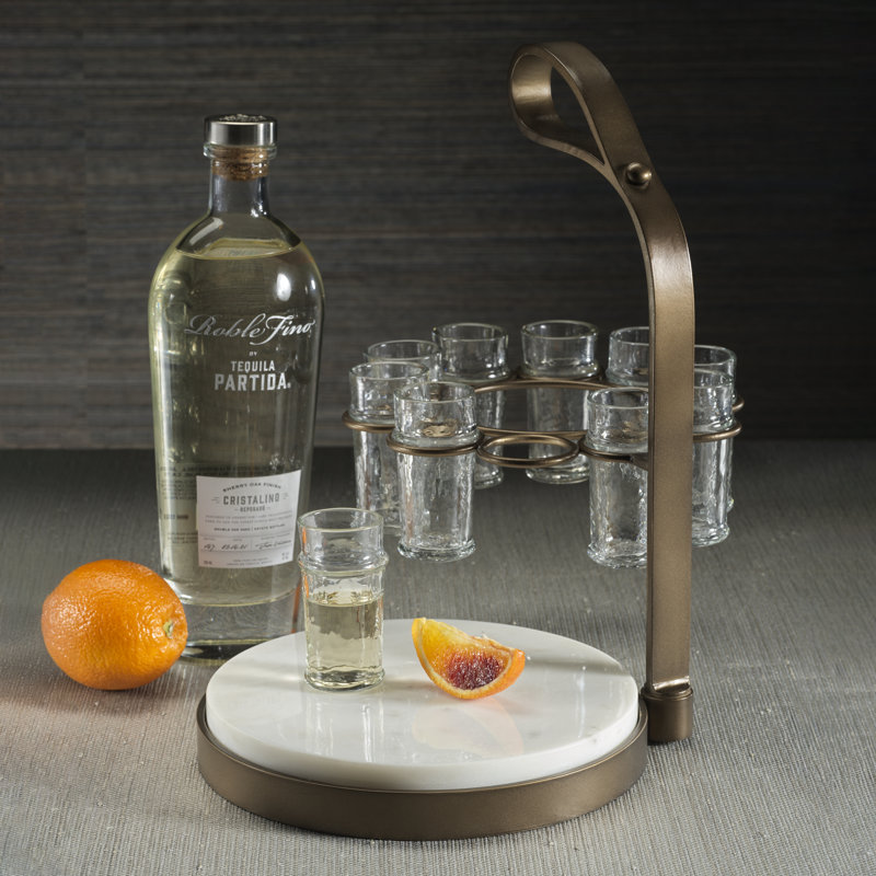 Ensemble 10 pièces de téquila avec planche à découper en marbre Tequilero, Doré