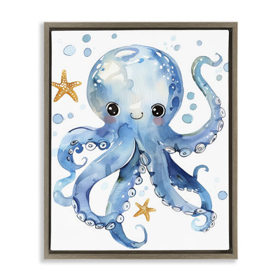  «Happy Smile Octopus», art mural encadré sur toile flottante par Franklyn Gregory