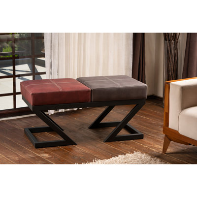 Pouf de style industriel avec structure en métal, anthracite et rouge bordeaux, 36,2 po x 17,3 po x 18,1 po | 100% cuir de polyuréthane, 32 mousses en mousse pour plus de confort | Tissu facile à nettoyer, pieds en métal robustes (hauteur de 12,8 pouces) | Pièce moderne et élégante