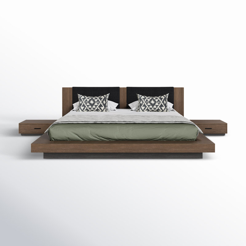 Ensemble de chambre avec lit tapissier Boushra, Grand, Noyer foncé