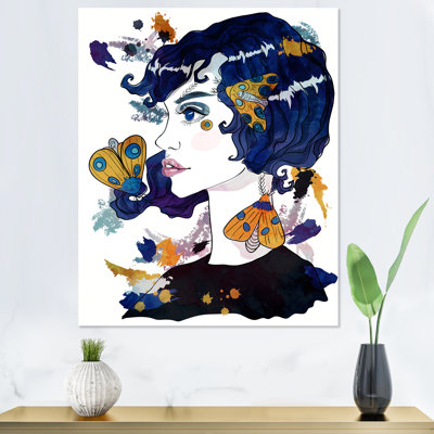 Portrait d'une fille avec des papillons de nuit - reproduction sur toile