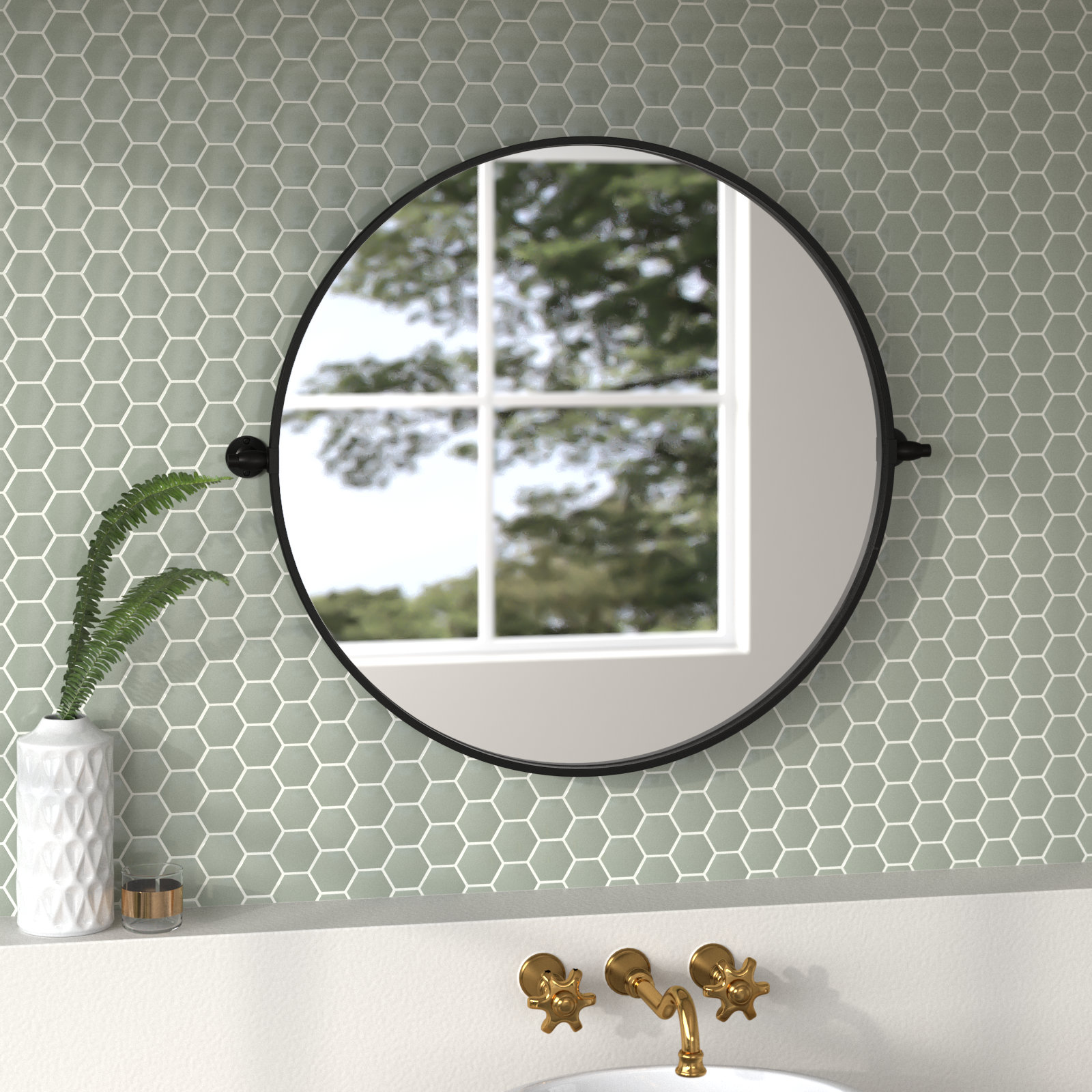 Belfield Metal Wall Mirror, Black, 30" x 30"