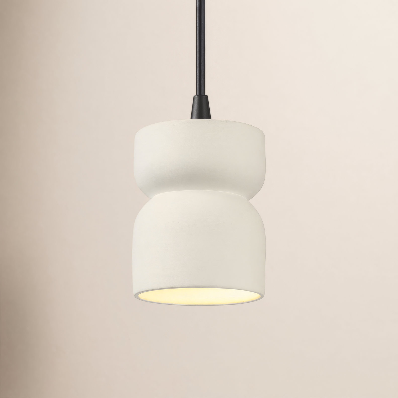 Leni Ceramic Hourglass Single Pendant , Matte White, Polished Chrome