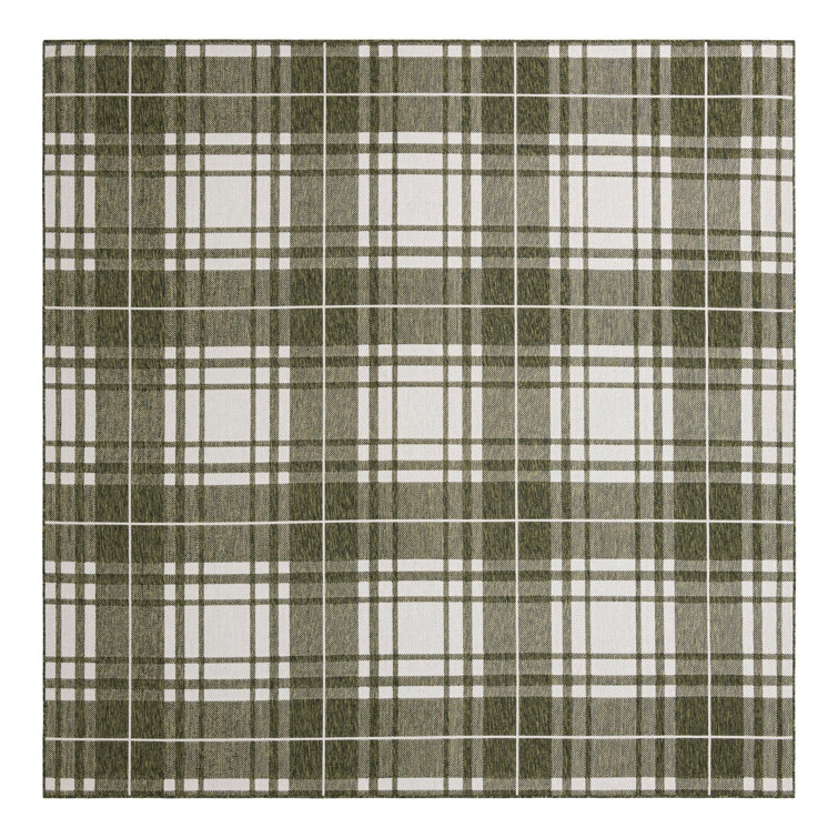 Tatasha Plaid Power Loom Polypropylene Plastic Indoor/Outdoor Area Rug in White/Green