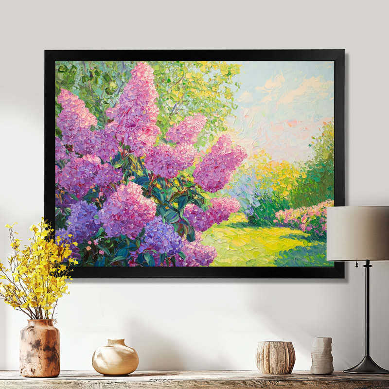 Lilac jardins dans la campagne française II - lilas, reproduction d'art mural, H 12 po x l 20 po, Noir