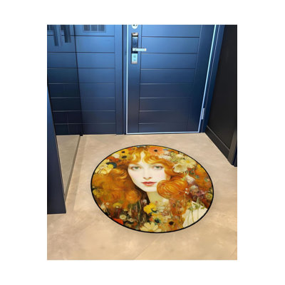 Tapis rond lavable à la machine à motif de femme orange