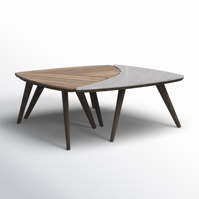 Triplica Outdoor Triangular Side Table, Distressed Eucalyptus