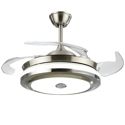 42" Retractable Blades Ceiling Fan with LED Light & Bluetooth Speaker, 3-Speed Dimmable Modern Ceiling Fan with Remote Control for Living Room, Bedroom, Dining Room
