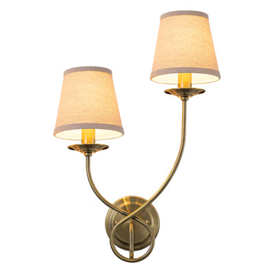 2-Light & 1-Light Seale Set, Rustic Farmhouse Wall Light With Linen Fabric Shades, Antique Brass Iron Scroll Arm, E12 Base UL/ETL Listed For Bedroom Living Room Hallway