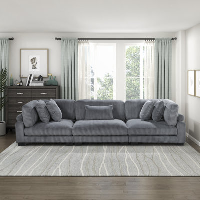 Brinsley 135" Modern Modular Sofa with Corduroy Fabric, Adjustable Backrest, 5 Pillows