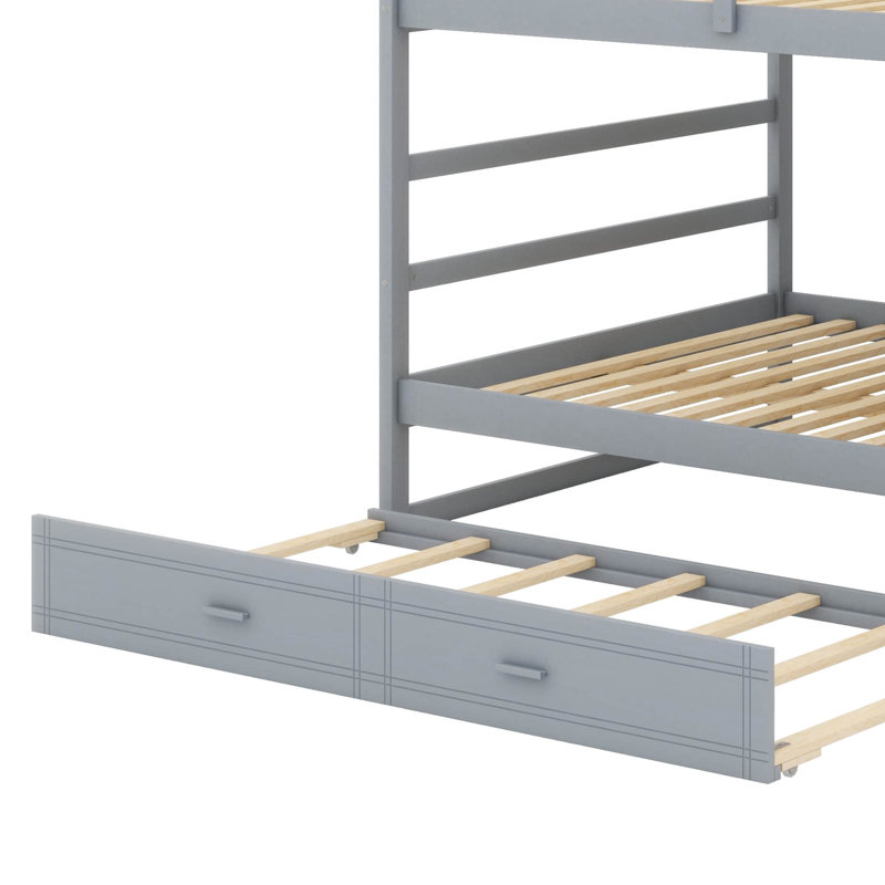 Spacious Full-Over-Full Bunk Bed With Detachable Twin Trundle, Gris