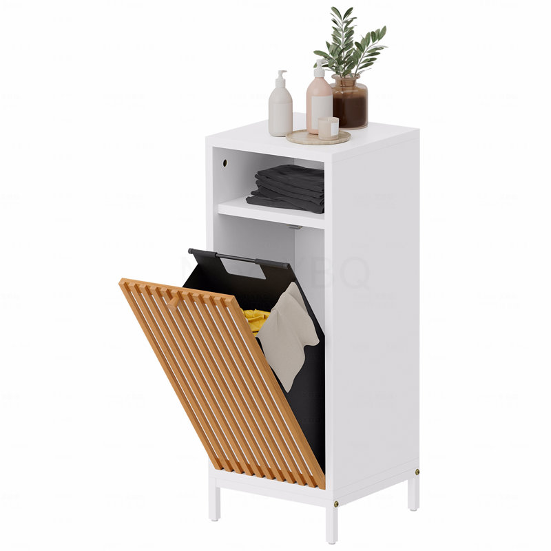 Bathroom Side Cabinet With Bamboo Front And Hamper