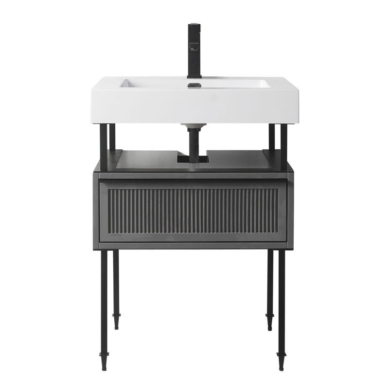 Ensemble de meuble-lavabo simple 24 po Strobel, gris, Noir