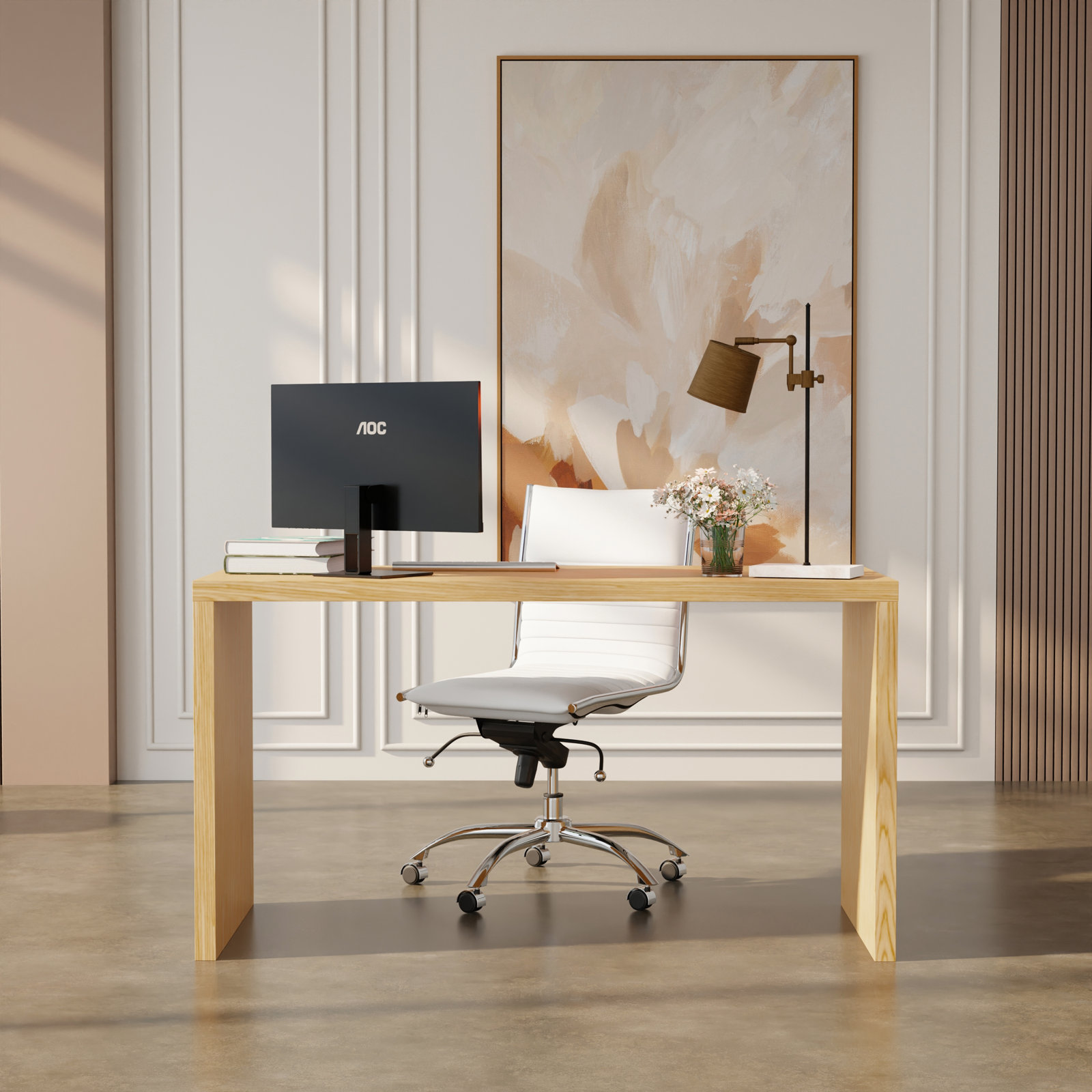 Carson 55" Writing Desk, Beige