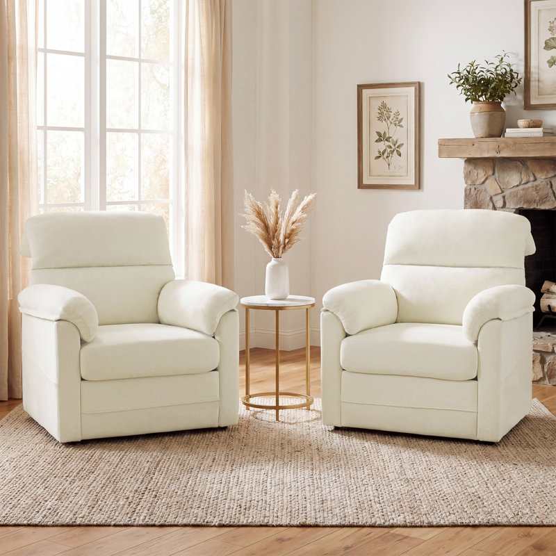 Fauteuil d'appoint pivotant à 360 ° avec dossier haut, coussin épais et poche latérale, Blanc, 1