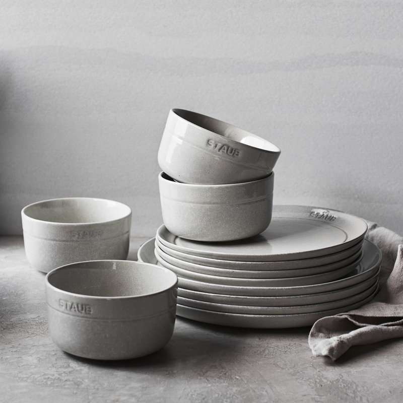 Dining Line Dinnerware Set 12 Piece, White Truffle