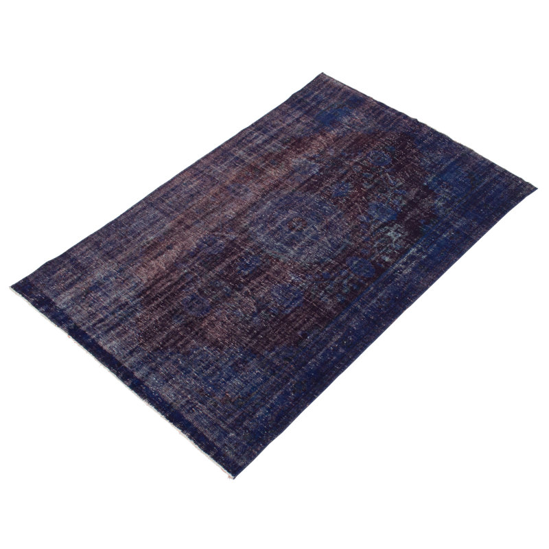 Tapis bleu marine en laine noué à la main de conception unique 2000 pi 5 pi 11 po x 8 pi 10 po Olafs