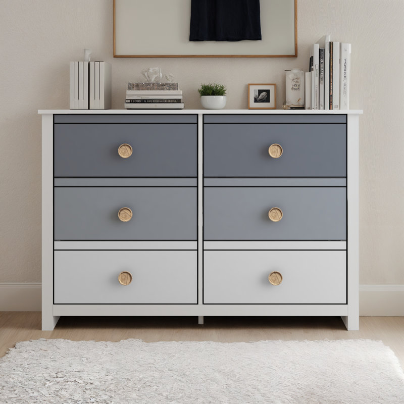 Commode 6 tiroirs Bustillo, Blanc / hibou de nuit / gris froid