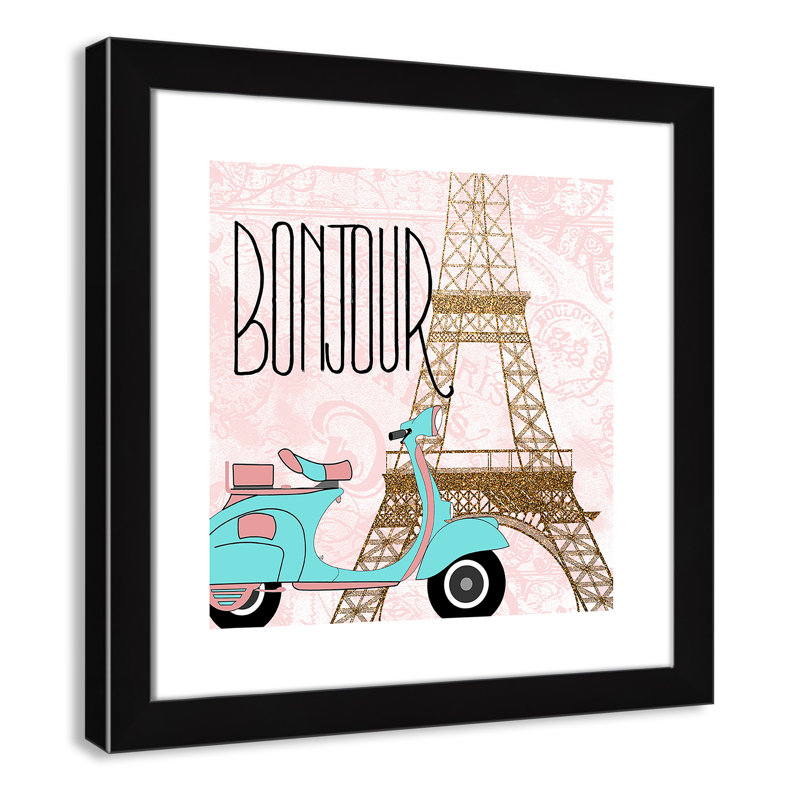 Bonjour paris 2, H 18 po x l 18 po x P 0,63 po, Cadre noir
