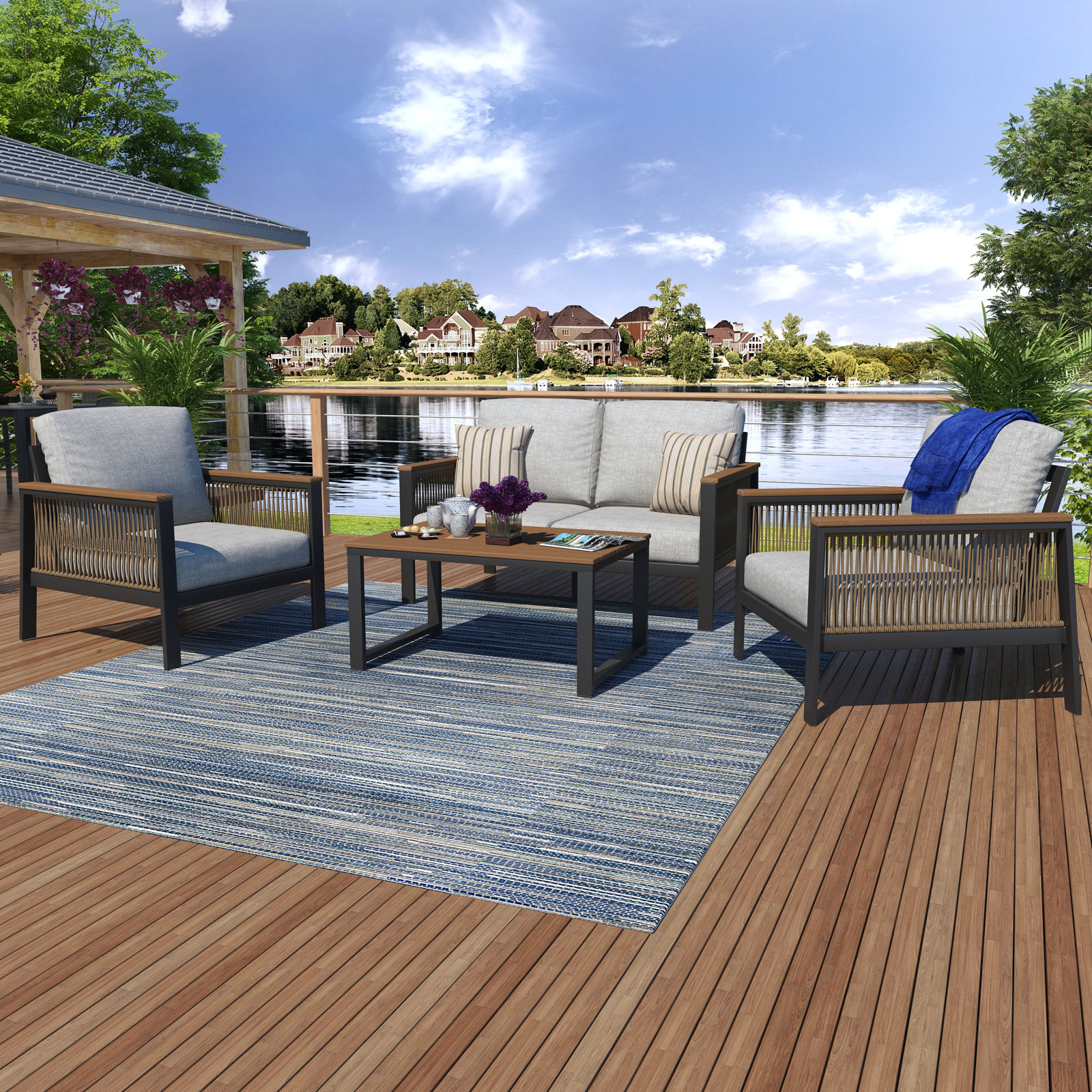 Townsend 4 - Person Outdoor Seating Group with Sunbrella® Cushions, Canvas Granite