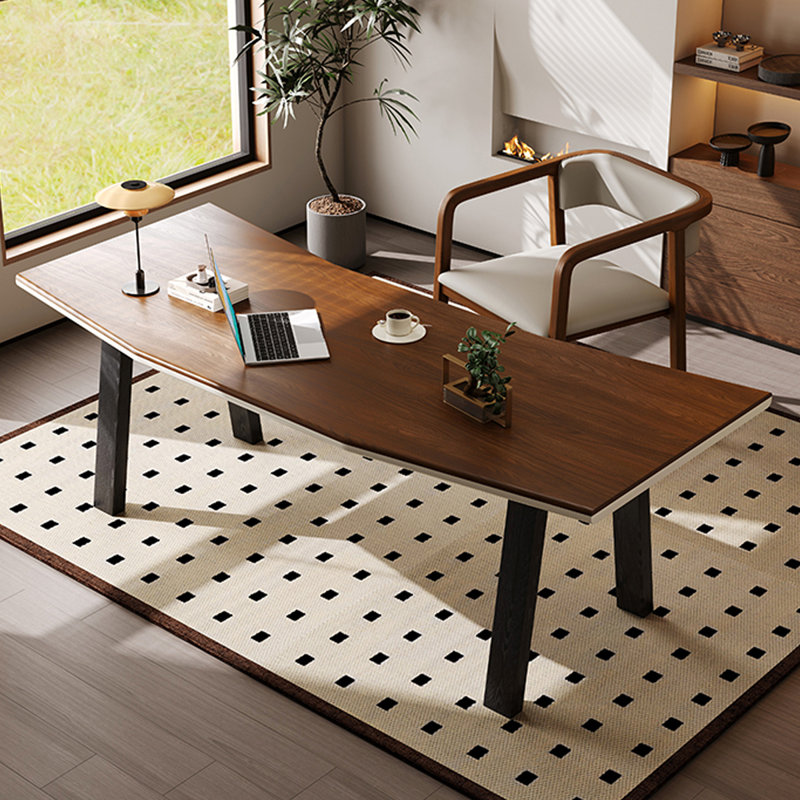 Bureau à 1 tiroir brun noisette + noir + beige massif et bois manufacturé, H 29,53 po x l 70,87 po x P 27,56 po