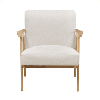 Modern Home Furniture Fabric Upholstery 1Pc Accent Chair Solid Rubberwood Natural Finish Contemporary Cushion Seat