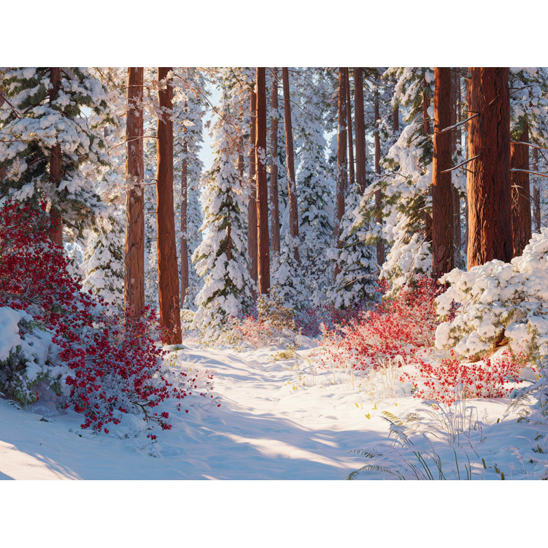 «Crimson Berry Winter Path», art mural sur toile tendue, H 30 po x l 40 po