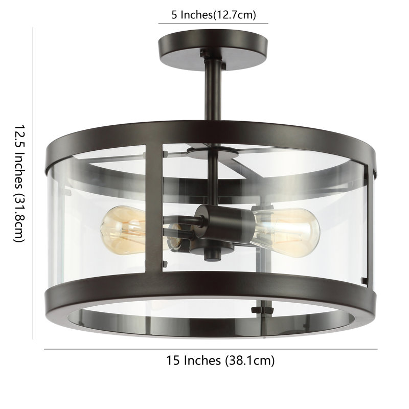 Plafonnier semi-encastré suspendu tambour 15 po 2 lumières Pinkney, Bronze huilé