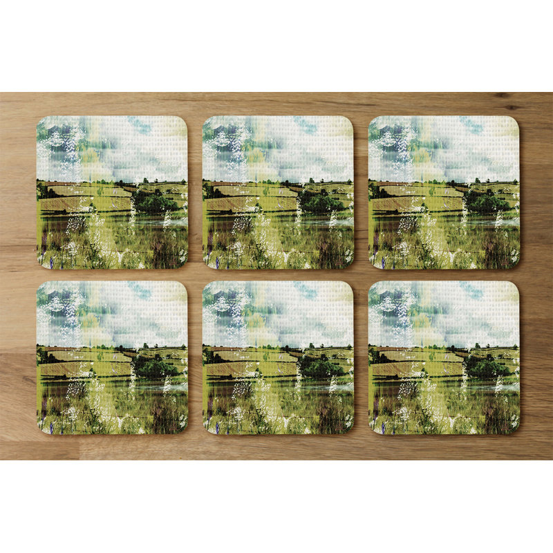 Square 6 Piece Coaster Set, Mellow/Green