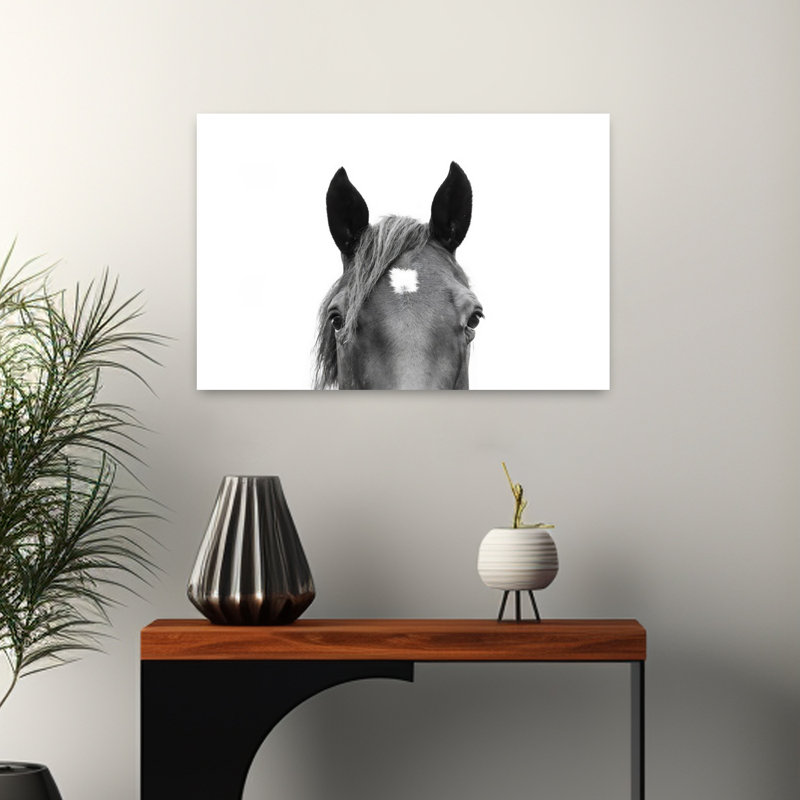 «Peeking Horse», art contemporain abstrait cheval, 16" H x 24" W