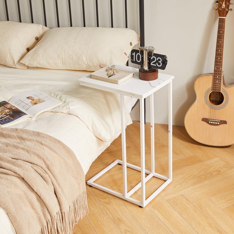 C Shaped Side Table, White, White
