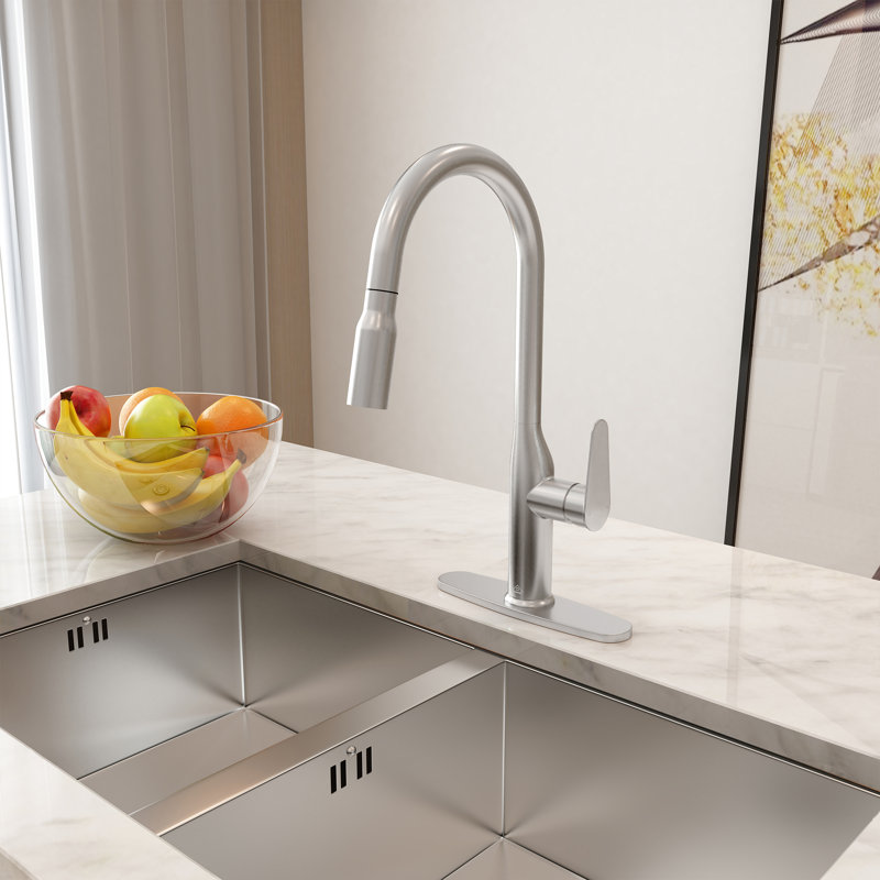 CASAINC Single-Handle Pull-Down Kitchen Faucet Single Hole Faucet, Brushed Nickel
