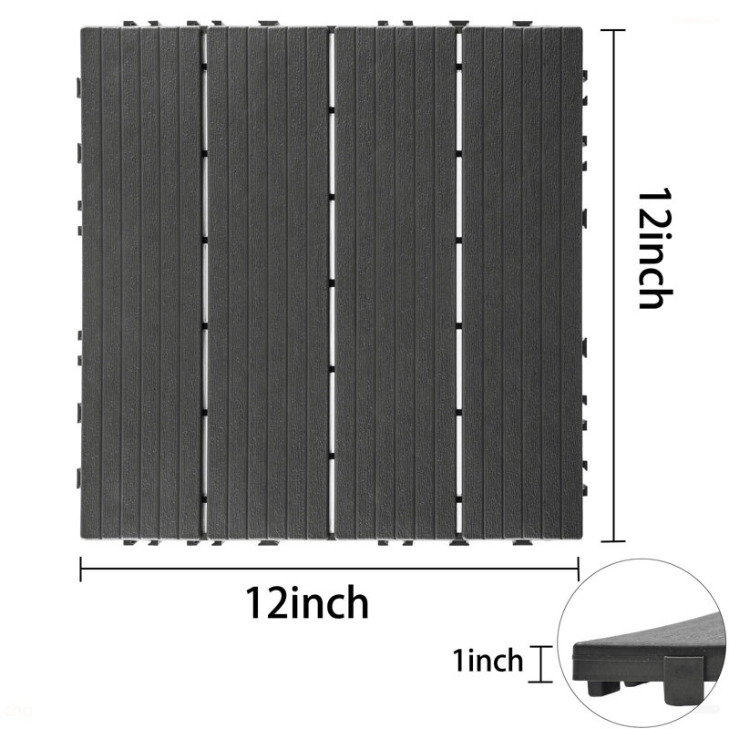 Carreaux de terrasse en plastique emboîtables, 12,00 po x 12,00 po (paquet de 44), revêtement de sol extérieur imperméable pour toutes les saisons