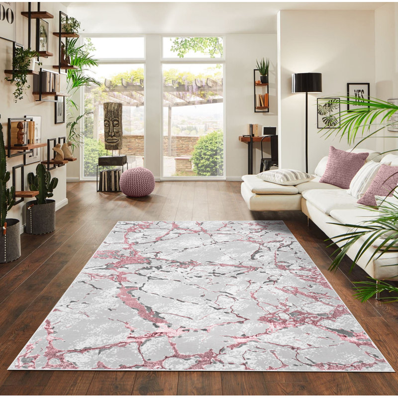 Rectangle Marble Area Rug, Pink, Rectangle 160 x 230 cm