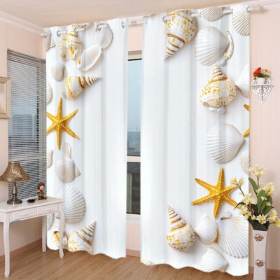 2Pcs rideaux occultants avec œillets, drap de mer à motif d'étoiles de mer, rideaux isolants et isolants thermiques pour chambre à coucher salon dortoir